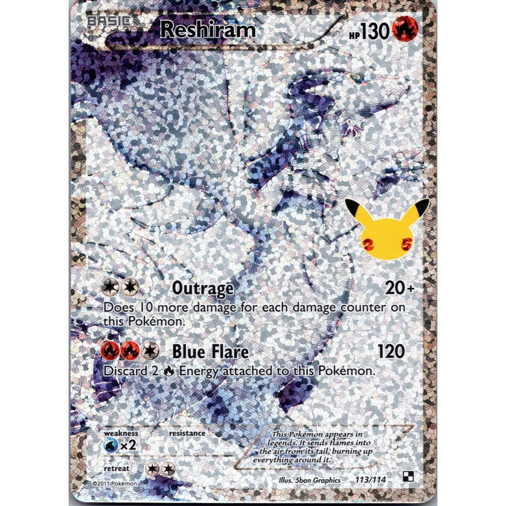 Pokemon Reshiram 113/114 Celebrations Classic Collection Holo Rare Card LP